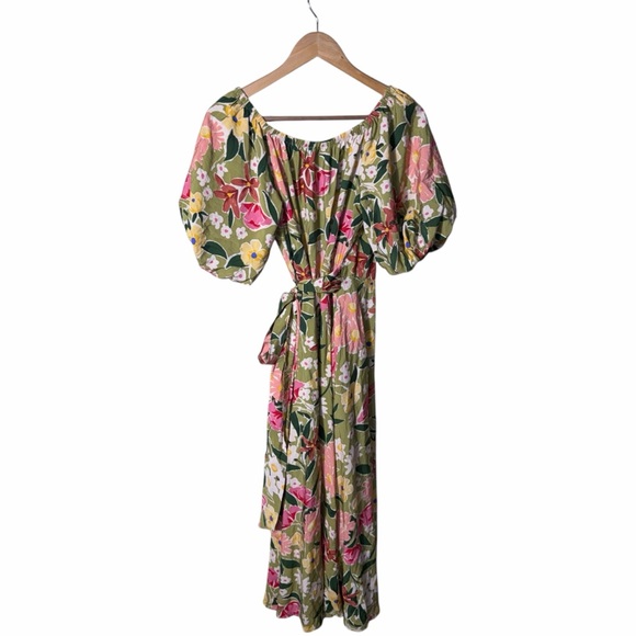 Vici Floral Puff Sleeve Wrap Midi Dress Size Small - Picture 8 of 10